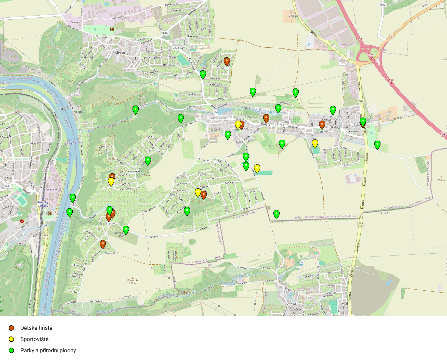 Výsledek exportu: hotová mapa s automaticky vytvořenou legendou, připravená jako PDF nebo PNG obrázek